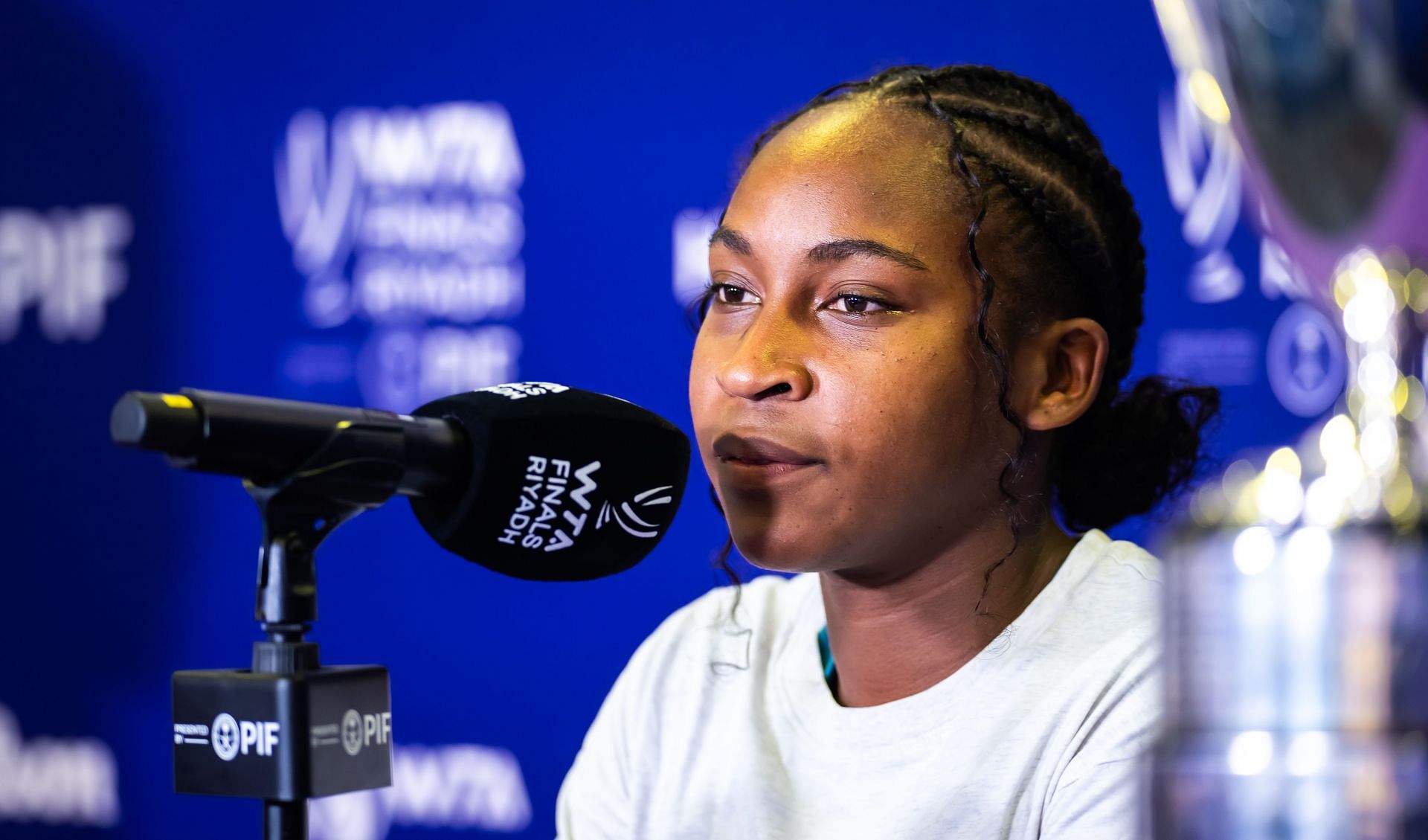 Coco Gauff during a press conference at the 2024 WTA Finals (Source: Getty)
